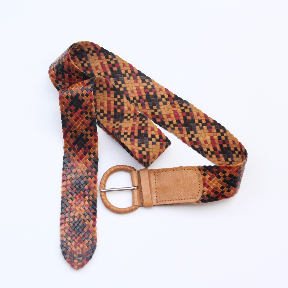 Nine West Flat Multi Color Braided Leather Belt Size L # 351003 Wrapped Buckle